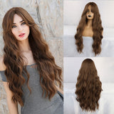 Yeknu Synthetic Long Wavy Dark Root Ombre Pink Cosplay Wigs for Black White Women Colorful Fiber Hair Wigs High Temperature