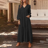 Yeknu Bohemian Shirt Dress Women's Maxi Sundress ZANZEA Spring Elegant Casual V Neck Ruflle Vestido Female Long Sleeve Tunic Robe