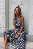 Yeknu Summer Sexy O Neck Sleeveless Boho Polka Dot Print Maxi Dress Casual Empire Robe Ladies Party Long Dress Vestidos