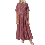 Yeknu Women Sundress Vintage O-Neck Long Maxi Dress Female Casual Dot Pinted Summer Dress Beach Boho Dresses Vestidos Robe