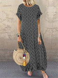 Yeknu Women Sundress Vintage O-Neck Long Maxi Dress Female Casual Dot Pinted Summer Dress Beach Boho Dresses Vestidos Robe