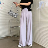 Yeknu Summer Loose Casual Long Women Fashion Thin High Waist Pants Black Simple Wide-leg Pants Trousers Korean
