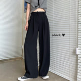 Yeknu Summer Loose Casual Long Women Fashion Thin High Waist Pants Black Simple Wide-leg Pants Trousers Korean