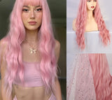 Yeknu Synthetic Long Wavy Dark Root Ombre Pink Cosplay Wigs for Black White Women Colorful Fiber Hair Wigs High Temperature