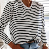 Yeknu Women Fashion Black And White Striped Blouse Shirt Casual Long Sleeve O-neck Soft Korean Shirt Ladies Women T-Shirt Spring