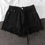 Yeknu Women Wide Leg Hole Black Denim Shorts Casual Female Streetwear Loose Solid Color White Jeans Shorts Casual Female Shorts Loose