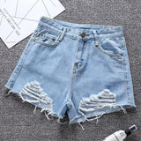 Yeknu Women Wide Leg Hole Black Denim Shorts Casual Female Streetwear Loose Solid Color White Jeans Shorts Casual Female Shorts Loose