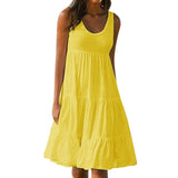 Yeknu dresses for women Sleeveless Round Neck Solid Color Splicing Big Swing Beach Dress vestido de mujer