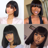 Yeknu Straight Bob Human Hair Wigs With Bangs Short Brazilian Human Hair Bob Wigs For Woman No Lace Full Machine Made Human Hair Wigs