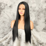 Yeknu Silky Straight Lace Front Wig Synthetic Natural Black For Black Women Cosplay Glueless Long Heat Resistant Daily Wig Baby Hair