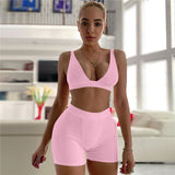 Yeknu 2PCS/Set Sexy Women Sleeveless Strap Bra Bustiers Tank Vest Crop Tops High Waist Shorts Pants Trousers Tracksuit Summer