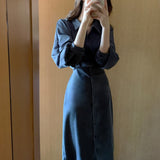 Yeknu Fashion Long Sleeve Shirt Dress Women's Summer Vintage Button Midi Dresses Za Female Casual Loose Party Robe Vestido Maxi