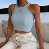 Yeknu white tank top Women Summer Sexy Crop Top femme Casual Fitness Short black Vest Off Shoulder Women clothes