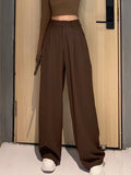 Yeknu Retro Solid Color Wild Straight Wide Leg Pants Female Spring New Korean Fashion High Waist Casual Long Pants