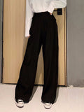 Yeknu Retro Solid Color Wild Straight Wide Leg Pants Female Spring New Korean Fashion High Waist Casual Long Pants