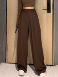 Yeknu Retro Solid Color Wild Straight Wide Leg Pants Female Spring New Korean Fashion High Waist Casual Long Pants