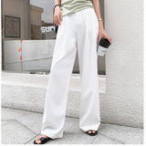 Yeknu Retro Solid Color Wild Straight Wide Leg Pants Female Spring New Korean Fashion High Waist Casual Long Pants