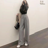 Yeknu Retro Solid Color Wild Straight Wide Leg Pants Female Spring New Korean Fashion High Waist Casual Long Pants