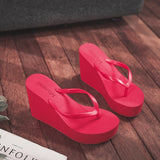 Yeknu Summer Women EVA Thick High Heel Wedges Slippers Fashion Female Beach Flops Sandalias Platform Causal Solid Claquette Femme