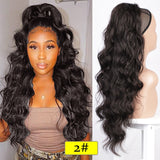 Yeknu Long Wavy Ponytail Hair Synthetic Drawstring Ponytail Clip in Hairpiece Black Wave Ponytail for Black Women