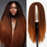 Yeknu Synthetic Wigs Yaki Straight Hair Wig For Women Yaki Straight 30 inch Long Afro Hair Wig Heat Resistant Fiber African Wig