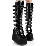 Yeknu Women's Cosplay Big Size High Boots Winter Long Tube Leather Knight Boot Punk Gothic Classic Black High Heel Shoes Cowboy Boots for Women