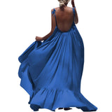 Yeknu Women Boho Maxi Solid Sleeveless Long Backless Dress Evening Party Beach Dress vestido de mujer summer dress