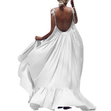 Yeknu Women Boho Maxi Solid Sleeveless Long Backless Dress Evening Party Beach Dress vestido de mujer summer dress