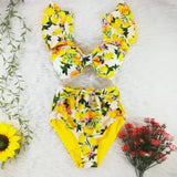 Yeknu Two-Pieces Women Floral Push-Up Padded Bra Ruffles Bandage Bikini Set Swimsuit Swimwear Bathing Suit Beachwear Biquini