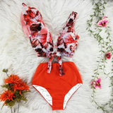 Yeknu Two-Pieces Women Floral Push-Up Padded Bra Ruffles Bandage Bikini Set Swimsuit Swimwear Bathing Suit Beachwear Biquini