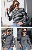 Yeknu Women&#39;s Spring Long Sleeve T Shirt O-Neck Striped 95% Cotton Tops Casual T-Shirts Women Tees Blusa