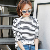 Yeknu Women&#39;s Spring Long Sleeve T Shirt O-Neck Striped 95% Cotton Tops Casual T-Shirts Women Tees Blusa