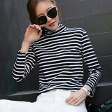 Yeknu Women&#39;s Spring Long Sleeve T Shirt O-Neck Striped 95% Cotton Tops Casual T-Shirts Women Tees Blusa