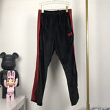 Yeknu Sea Blue Needles Pants Men Women Stripe Butterfly Embroidery Logo Ribbon Needles Track Pants High Street Trousers