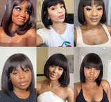 Yeknu Straight Bob Human Hair Wigs With Bangs Short Brazilian Human Hair Bob Wigs For Woman No Lace Full Machine Made Human Hair Wigs