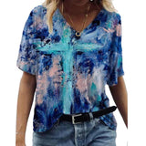 Yeknu Abstract Painting Printed T-shirts Women&#39;s Harajuku T-shirts Short Sleeve V-Neck T-shirt Summer Ladies Casual Loose Tee Tops