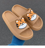 Yeknu Women Men Summer Slippers Sandals Beach Slides Flip Flops Cartoon Bear Dog Tiger Thick Soled Boys Girls Unisex Bathroom Shoes