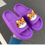 Yeknu Women Men Summer Slippers Sandals Beach Slides Flip Flops Cartoon Bear Dog Tiger Thick Soled Boys Girls Unisex Bathroom Shoes