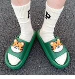 Yeknu Women Men Summer Slippers Sandals Beach Slides Flip Flops Cartoon Bear Dog Tiger Thick Soled Boys Girls Unisex Bathroom Shoes