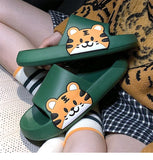 Yeknu Women Men Summer Slippers Sandals Beach Slides Flip Flops Cartoon Bear Dog Tiger Thick Soled Boys Girls Unisex Bathroom Shoes