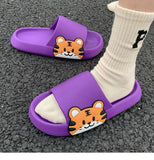 Yeknu Women Men Summer Slippers Sandals Beach Slides Flip Flops Cartoon Bear Dog Tiger Thick Soled Boys Girls Unisex Bathroom Shoes