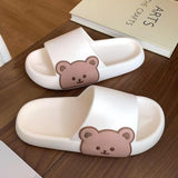 Yeknu Women Men Summer Slippers Sandals Beach Slides Flip Flops Cartoon Bear Dog Tiger Thick Soled Boys Girls Unisex Bathroom Shoes