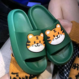 Yeknu Women Men Summer Slippers Sandals Beach Slides Flip Flops Cartoon Bear Dog Tiger Thick Soled Boys Girls Unisex Bathroom Shoes