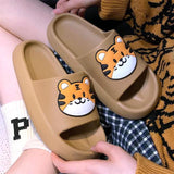 Yeknu Women Men Summer Slippers Sandals Beach Slides Flip Flops Cartoon Bear Dog Tiger Thick Soled Boys Girls Unisex Bathroom Shoes