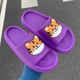 Yeknu Women Men Summer Slippers Sandals Beach Slides Flip Flops Cartoon Bear Dog Tiger Thick Soled Boys Girls Unisex Bathroom Shoes