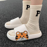 Yeknu Women Men Summer Slippers Sandals Beach Slides Flip Flops Cartoon Bear Dog Tiger Thick Soled Boys Girls Unisex Bathroom Shoes