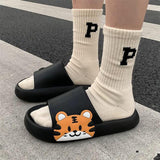 Yeknu Women Men Summer Slippers Sandals Beach Slides Flip Flops Cartoon Bear Dog Tiger Thick Soled Boys Girls Unisex Bathroom Shoes