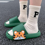 Yeknu Women Men Summer Slippers Sandals Beach Slides Flip Flops Cartoon Bear Dog Tiger Thick Soled Boys Girls Unisex Bathroom Shoes