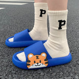 Yeknu Women Men Summer Slippers Sandals Beach Slides Flip Flops Cartoon Bear Dog Tiger Thick Soled Boys Girls Unisex Bathroom Shoes