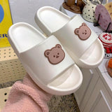 Yeknu Women Men Summer Slippers Sandals Beach Slides Flip Flops Cartoon Bear Dog Tiger Thick Soled Boys Girls Unisex Bathroom Shoes